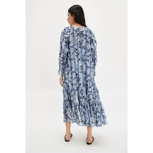 Free People Dainty Ruffle Cottage Garden Wonders Maxi Dress in Blue Combo Large - Picture 6 of 14